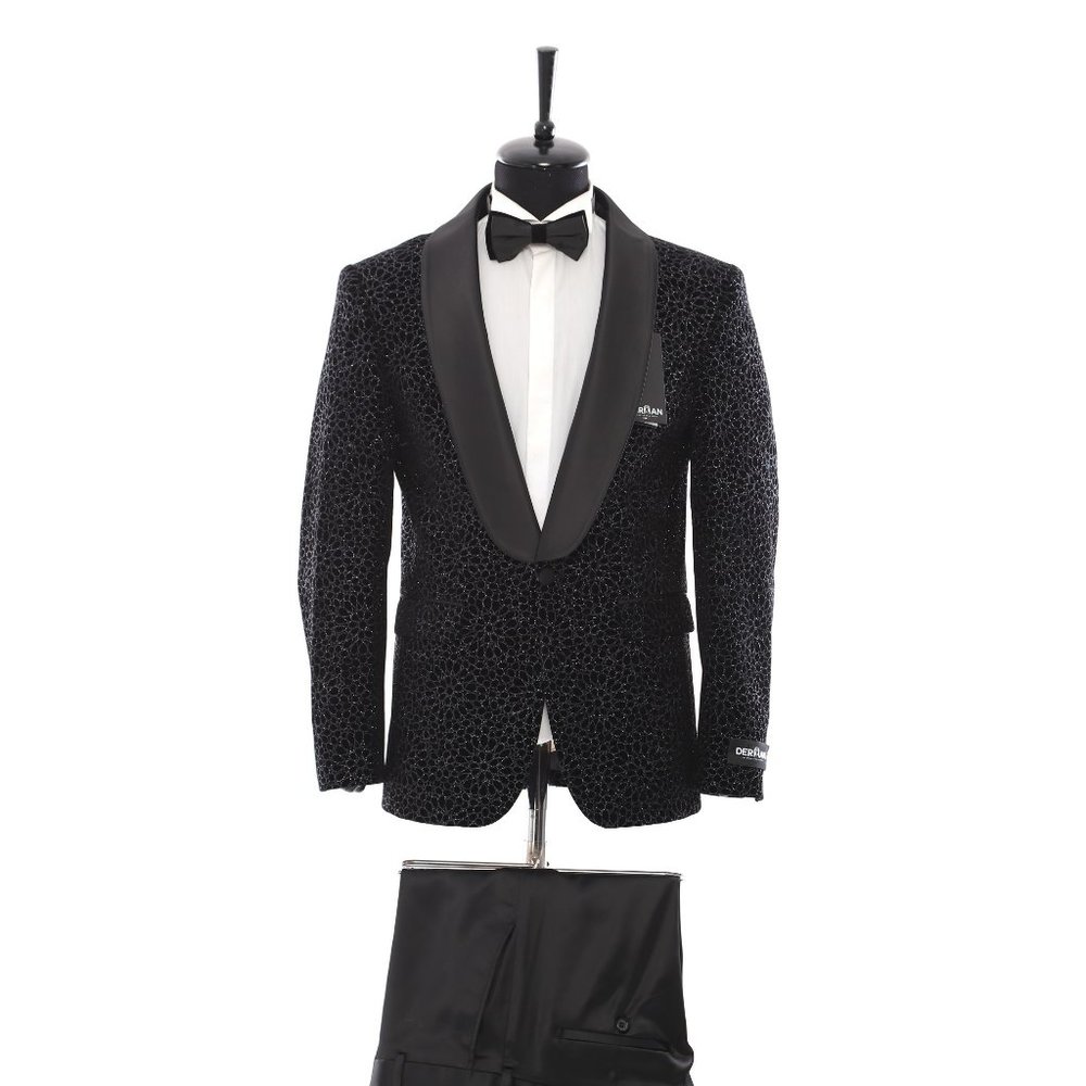 Black on Black Shiny 2-Piece Tuxedo By Derman Suits
